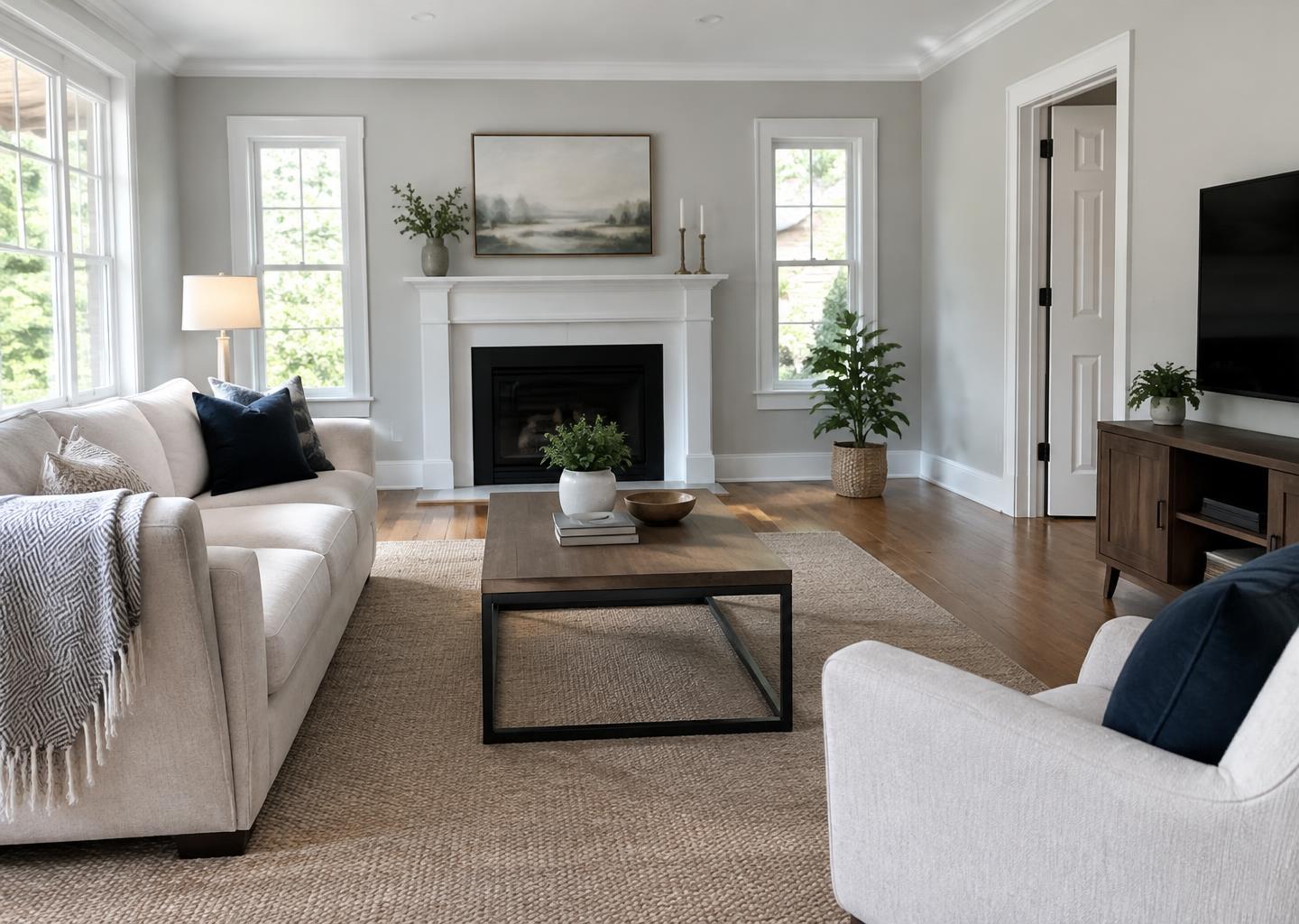 Finished interior living space with smooth walls, crisp baseboards, and updated hardware